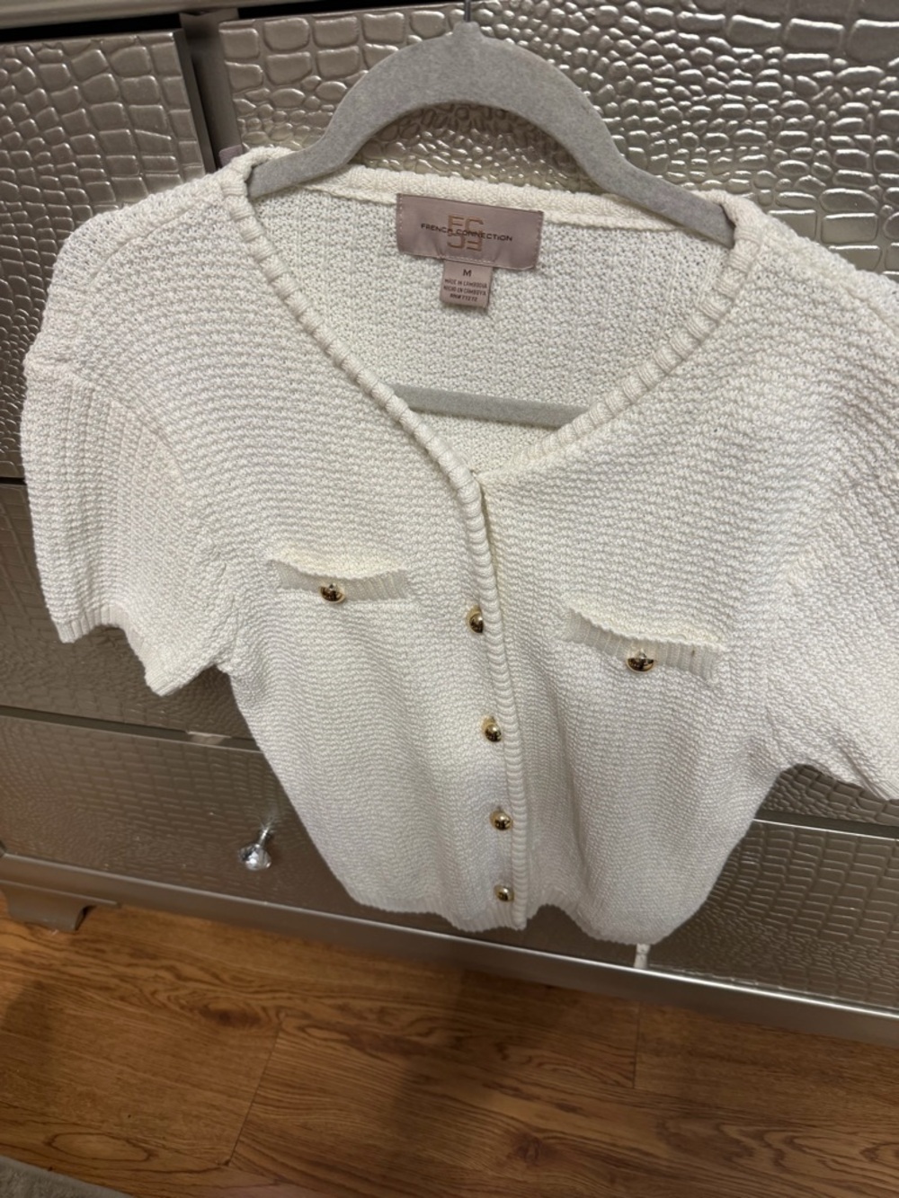 French Connection Knit Cardigan with Gold Buttons - Ivory